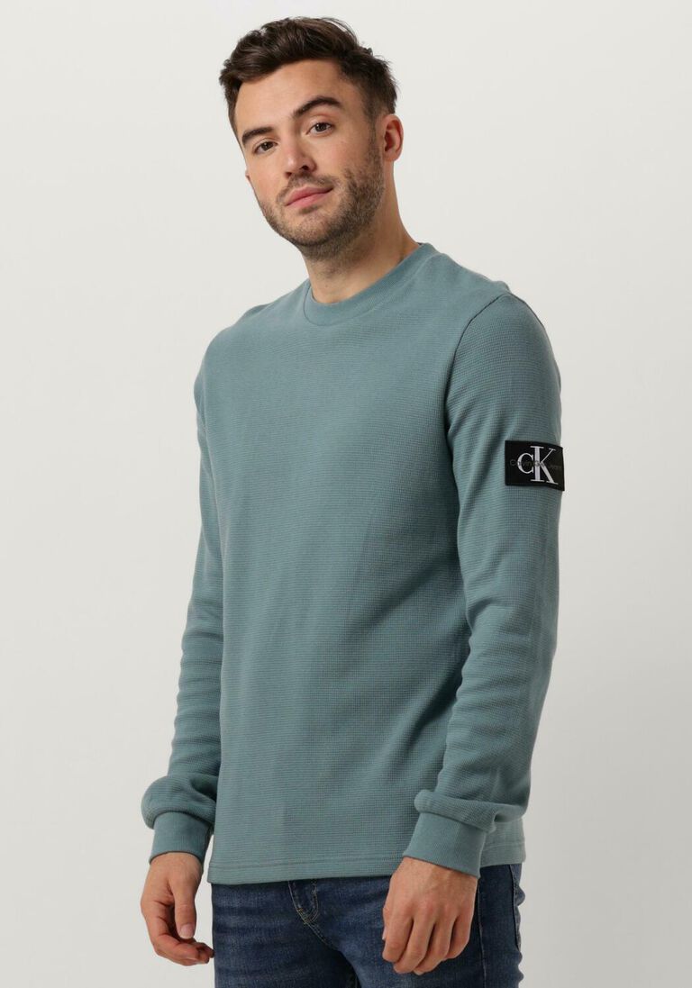 CALVIN KLEIN blauwe calvin klein trui badge waffle ls tee