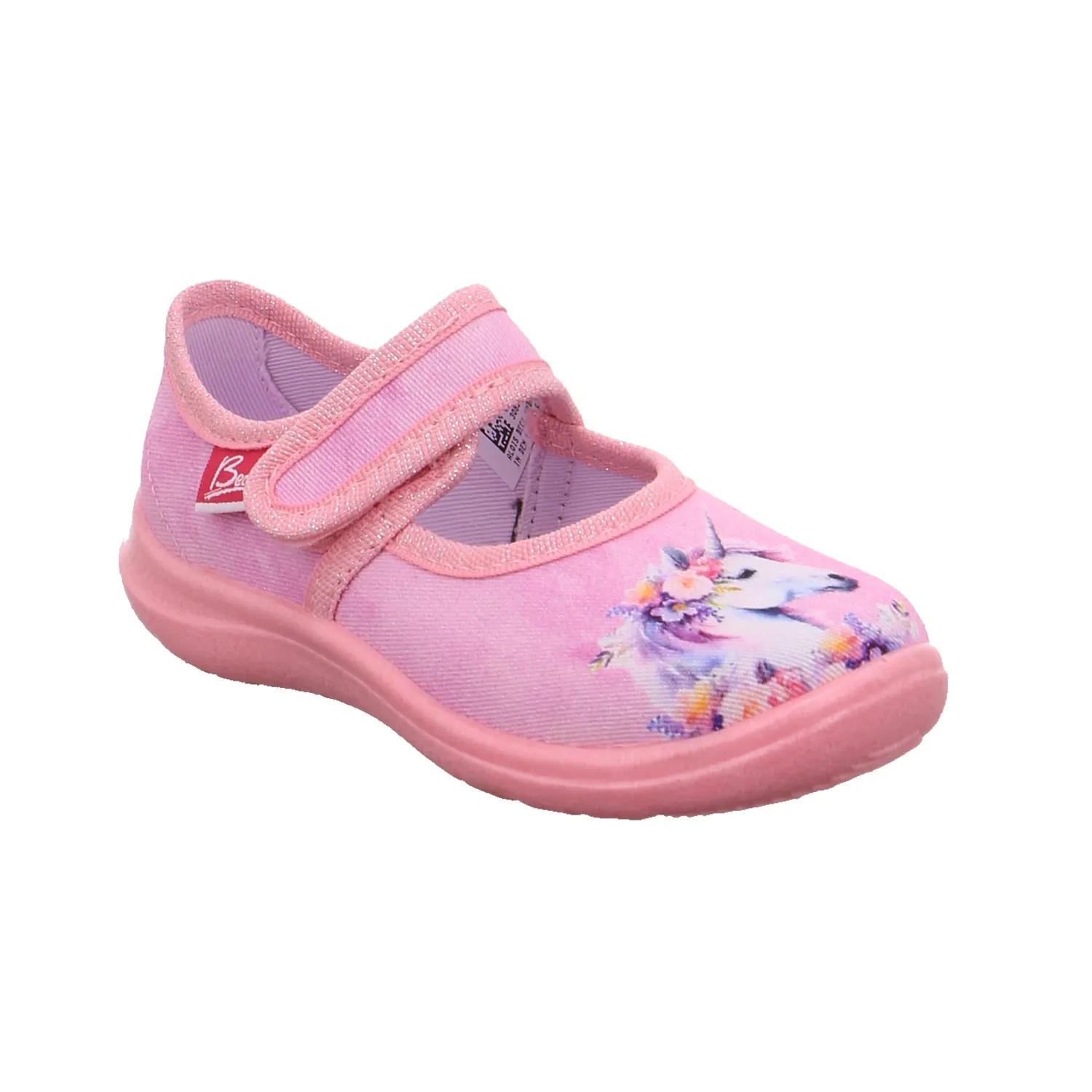 BECK Kinder-Hausschuh Rosa Textil  schmaler Mädchenhausschuh