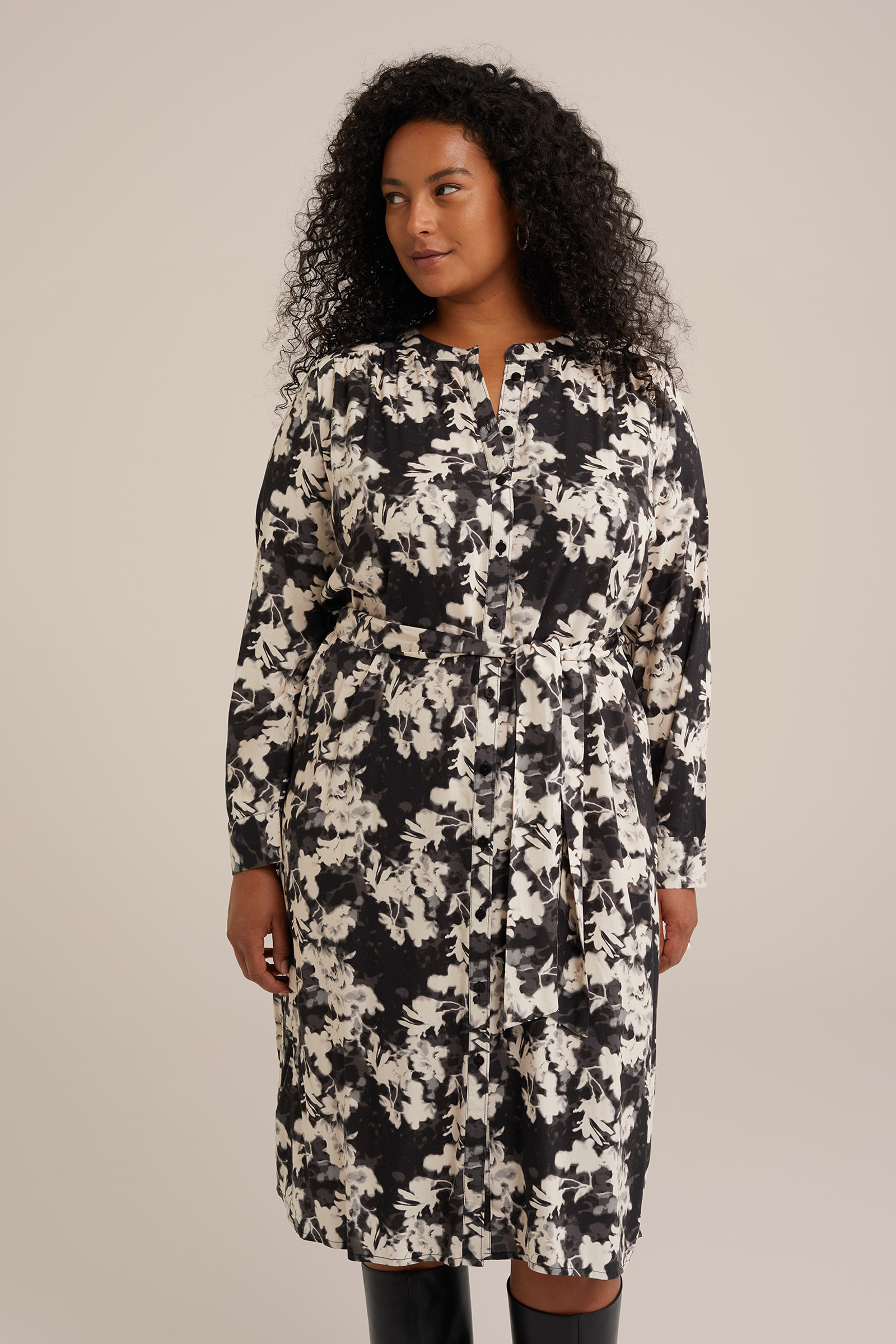 jurk met dessin - Curve WE Fashion Zwart