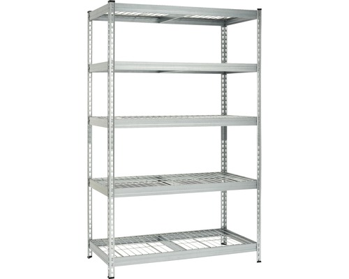 Robuuste stellingkast Robus 350, gegalvaniseerd, 198x122x61 cm, 5 roosterplanken, draagvermogen 1750 kg