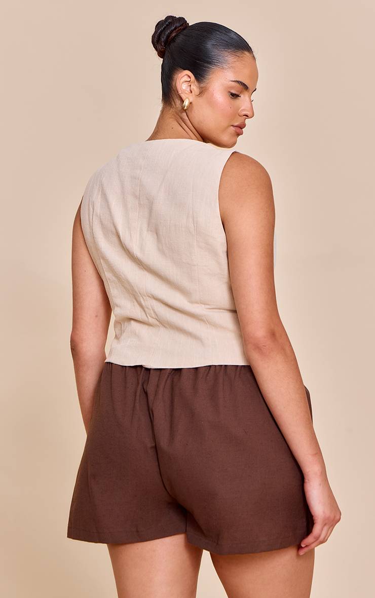 Naturel Gilet Sans Manches Grande Taille En Lin Premium Olive Asymétrique Avec Boutons