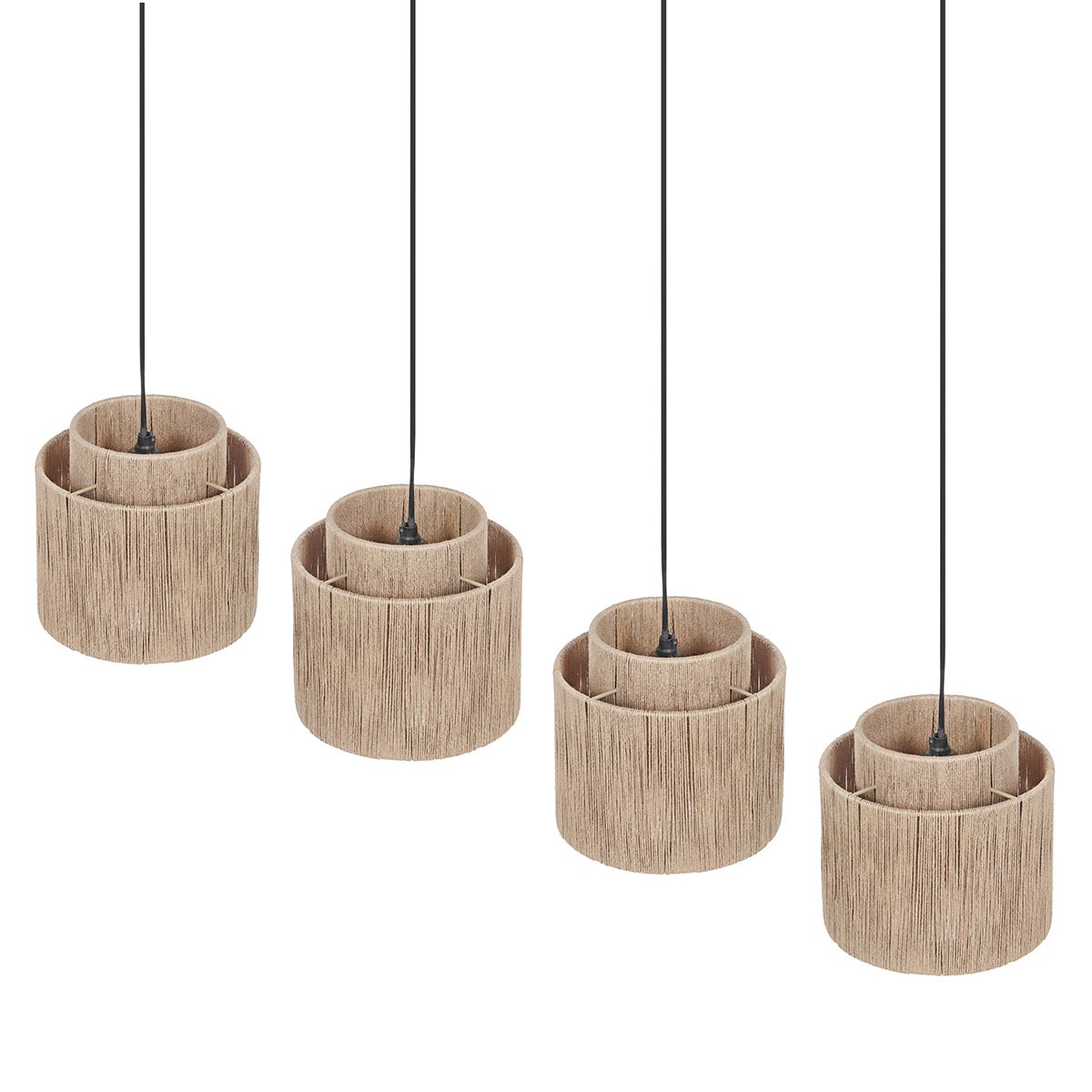 Japandi hanglamp zwart met bruin touw 4-lichts - Smilla