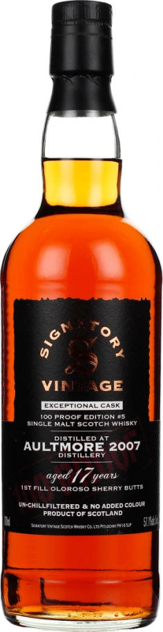 SIGNATORY AULTMORE 17 YEARS 2007 EXCEPTIONAL CASK 70CL