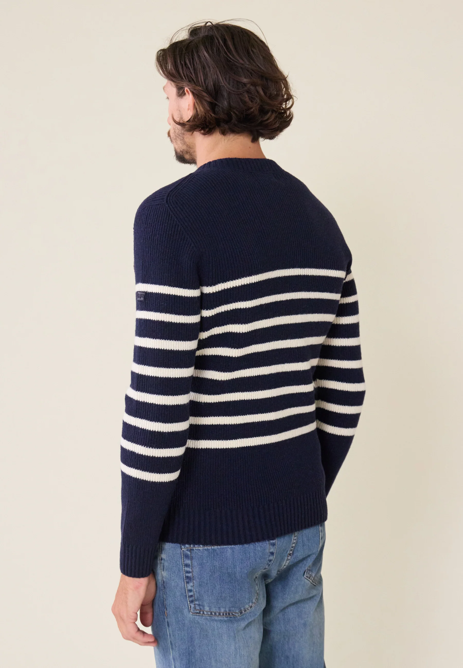 Pull Homme en laine Française-Louis Marinière Marine