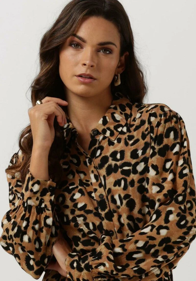 COLOURFUL REBEL bruine colourful rebel maxi jurk kera leopard maxi shirt dress