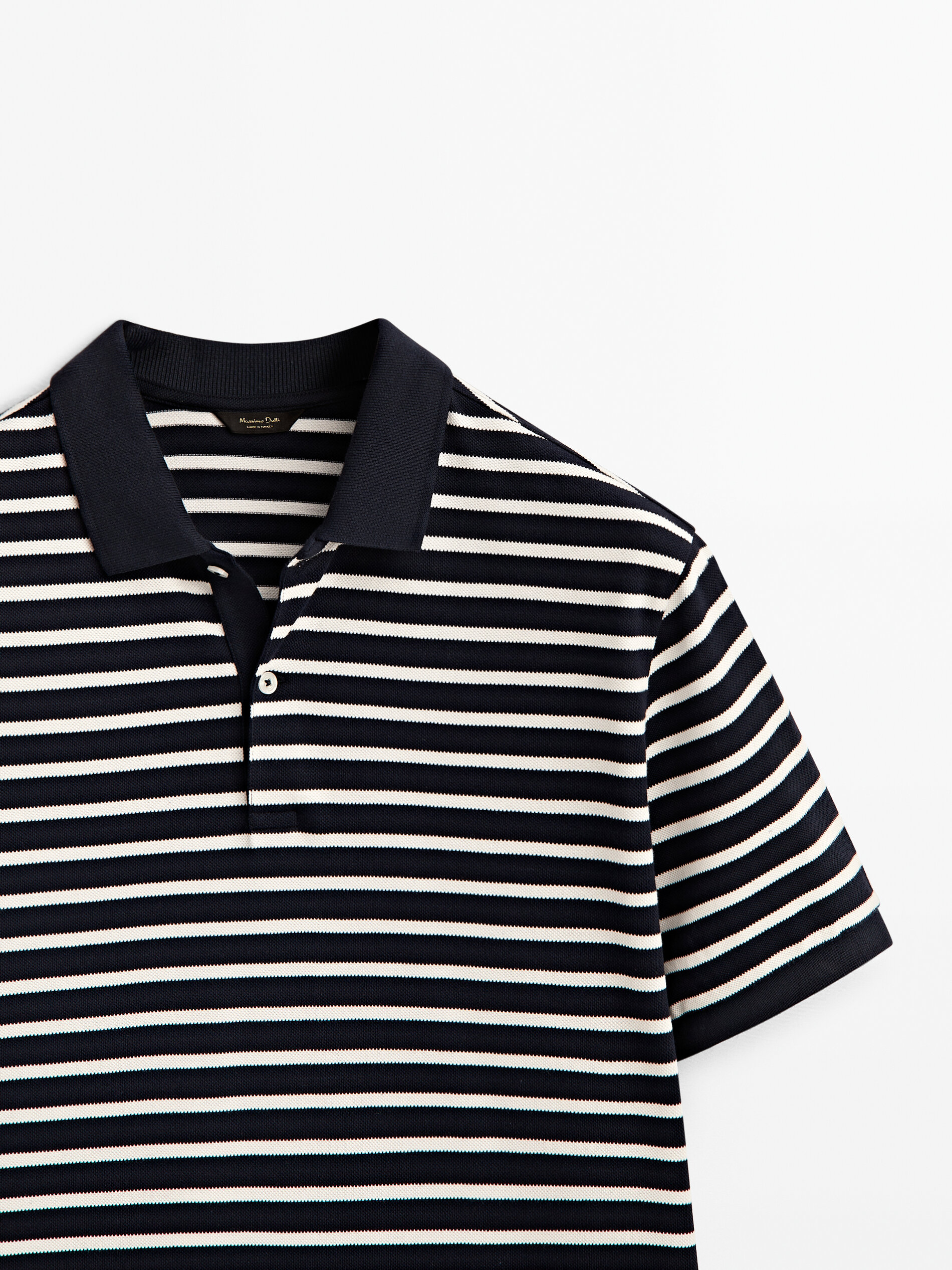 Camisa polo listrada de algodão de manga curta - AZUL MARINHO