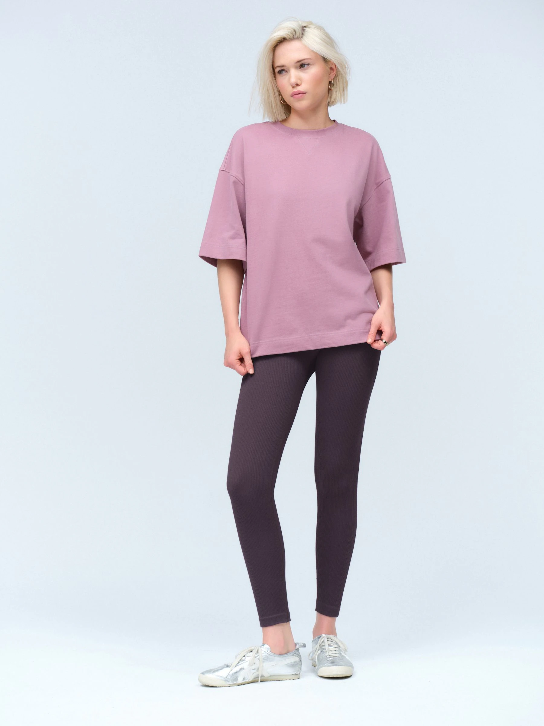 Paarsblauw - Geribbelde naadloze legging met hoge taille