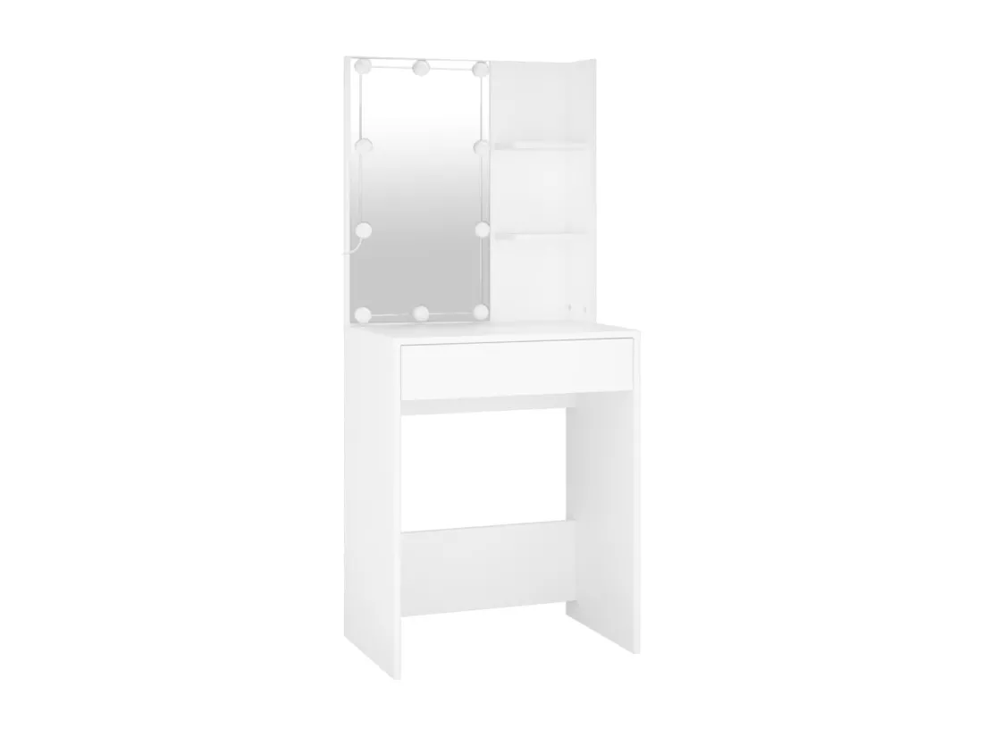 Coiffeuse à LED avec 2 armoires Blanc Bois d'ingénierie