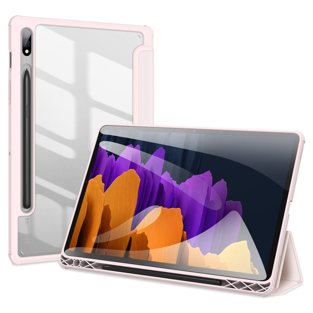Samsung Galaxy Tab S8 / Tab S7 Leder Tasche Smart Cover Schutzhülle   S-Pen Halter - Rosa