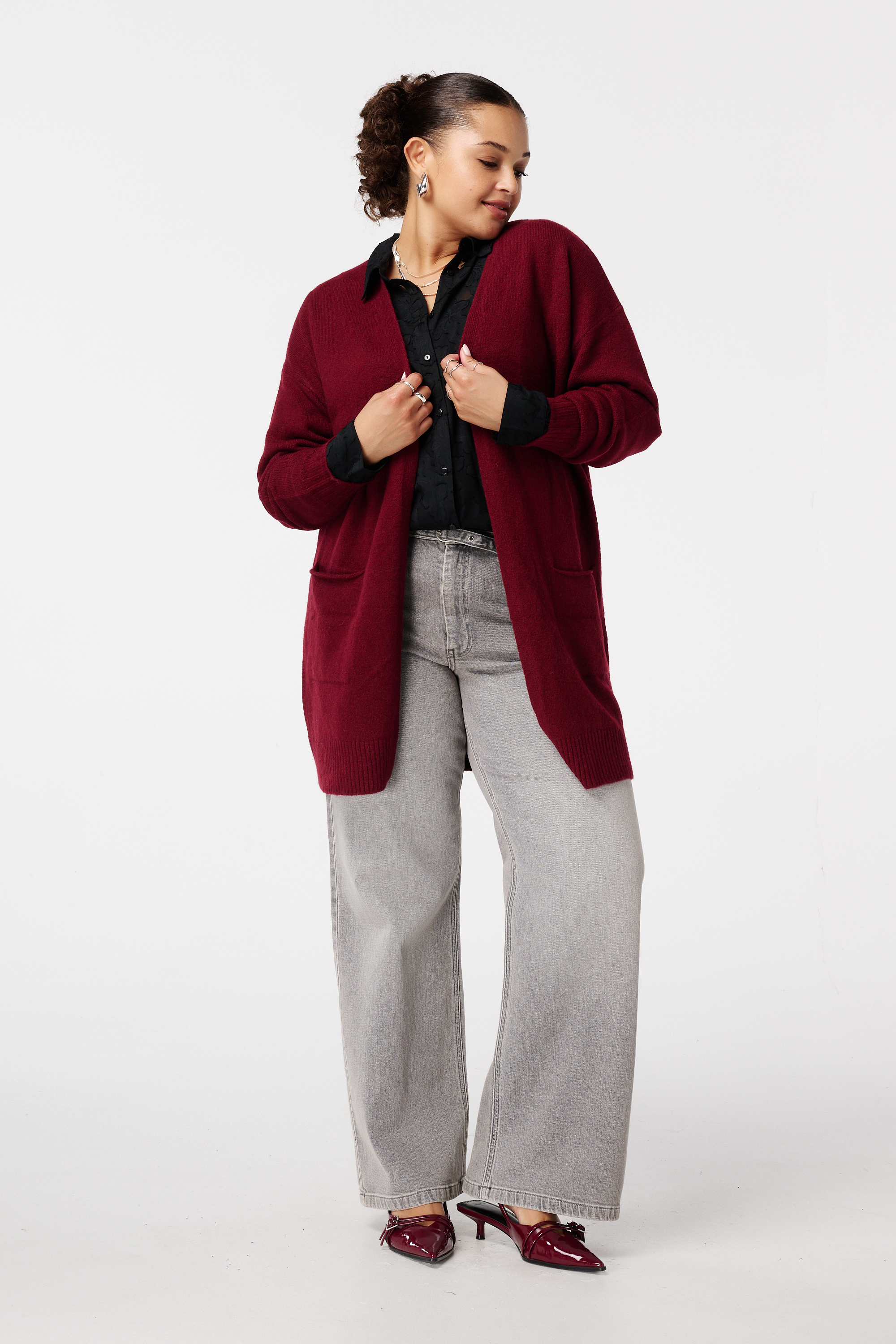 Halflang vest met steekzakken Donker rood