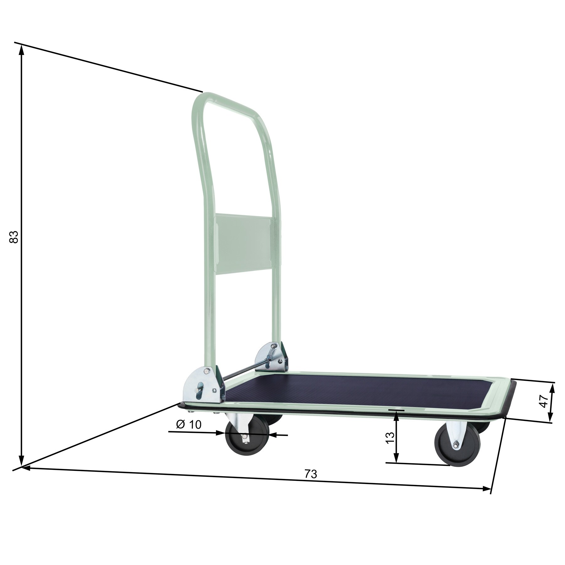 tectake® Plattformwagen, klappbarer Handgriff, rutschfeste Auflage und gummierter Kantenschutz, Ladefläche 73 x 47 cm