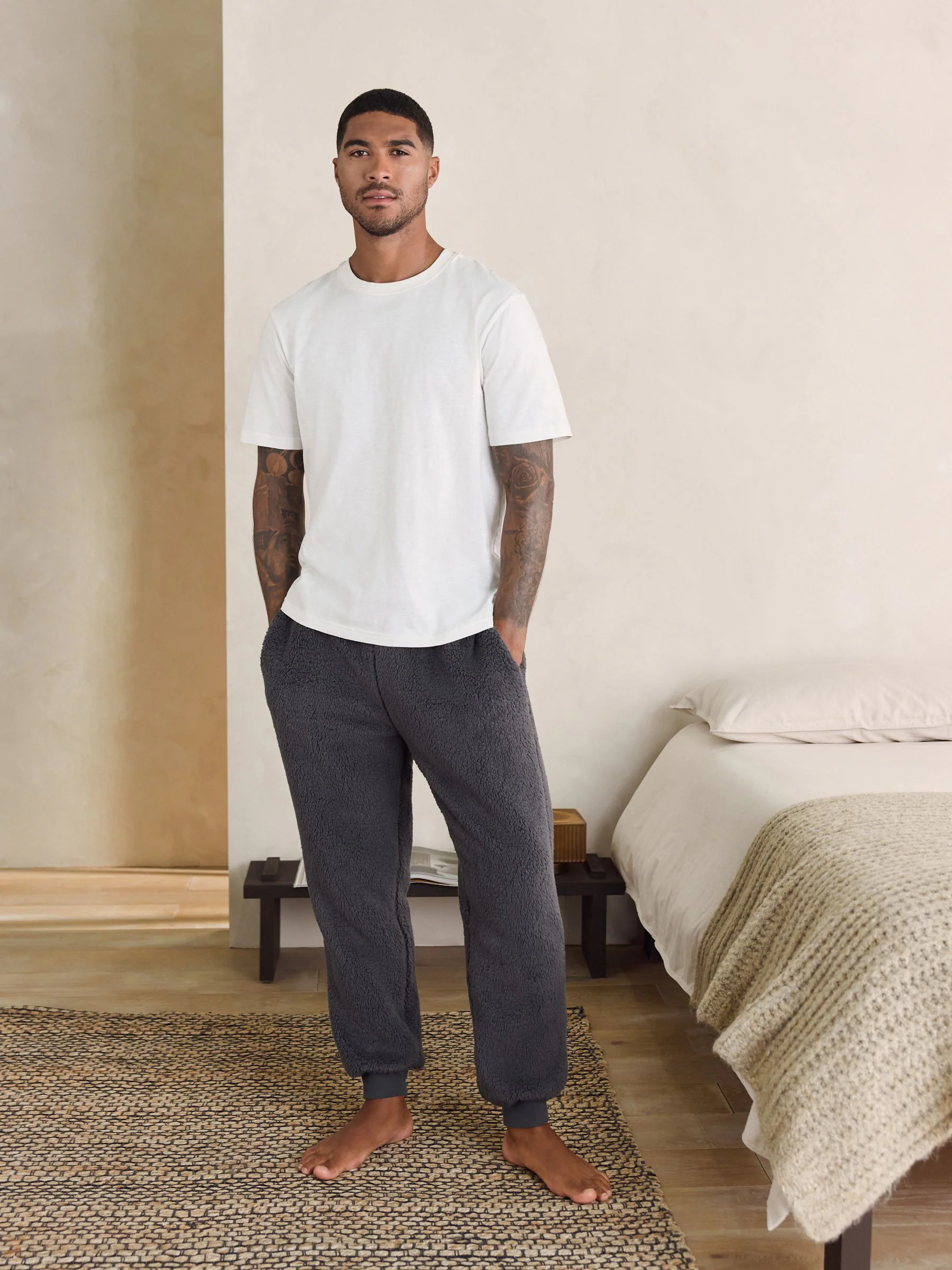 Leisteen grijs - Borg Fleece Cuffed Joggers