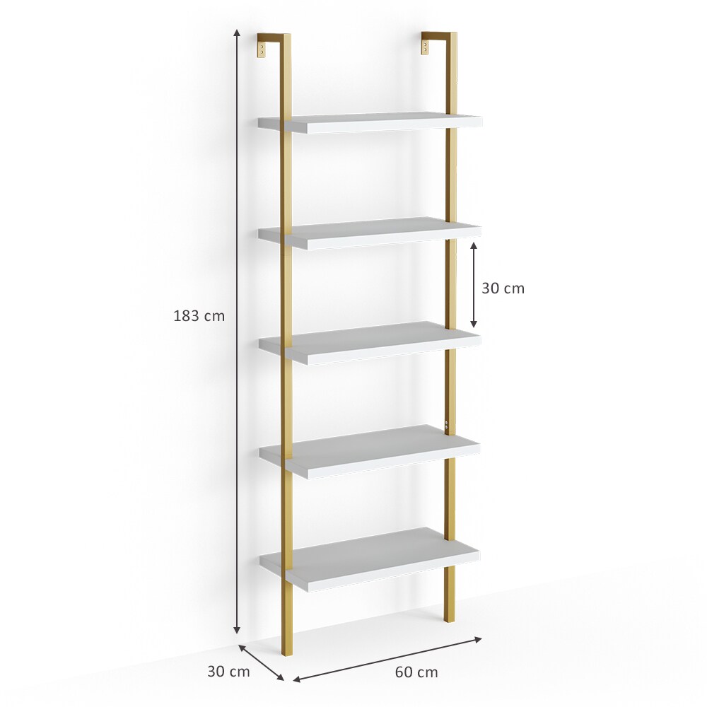 Vicco Loft Bücherregal Ava Standregal Wandregal 5 Ablagen Leiterregal Gold