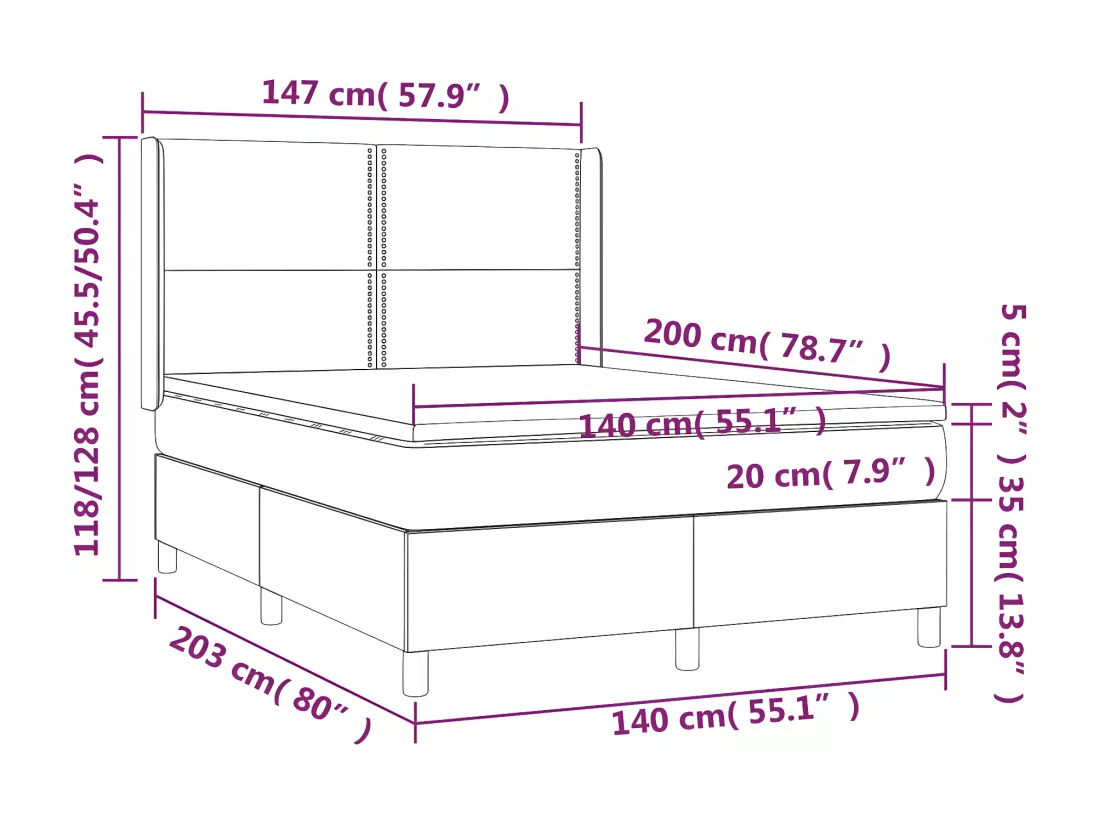 Sommier tapissier matelas et LED Vert foncé 140x200 cm Velours