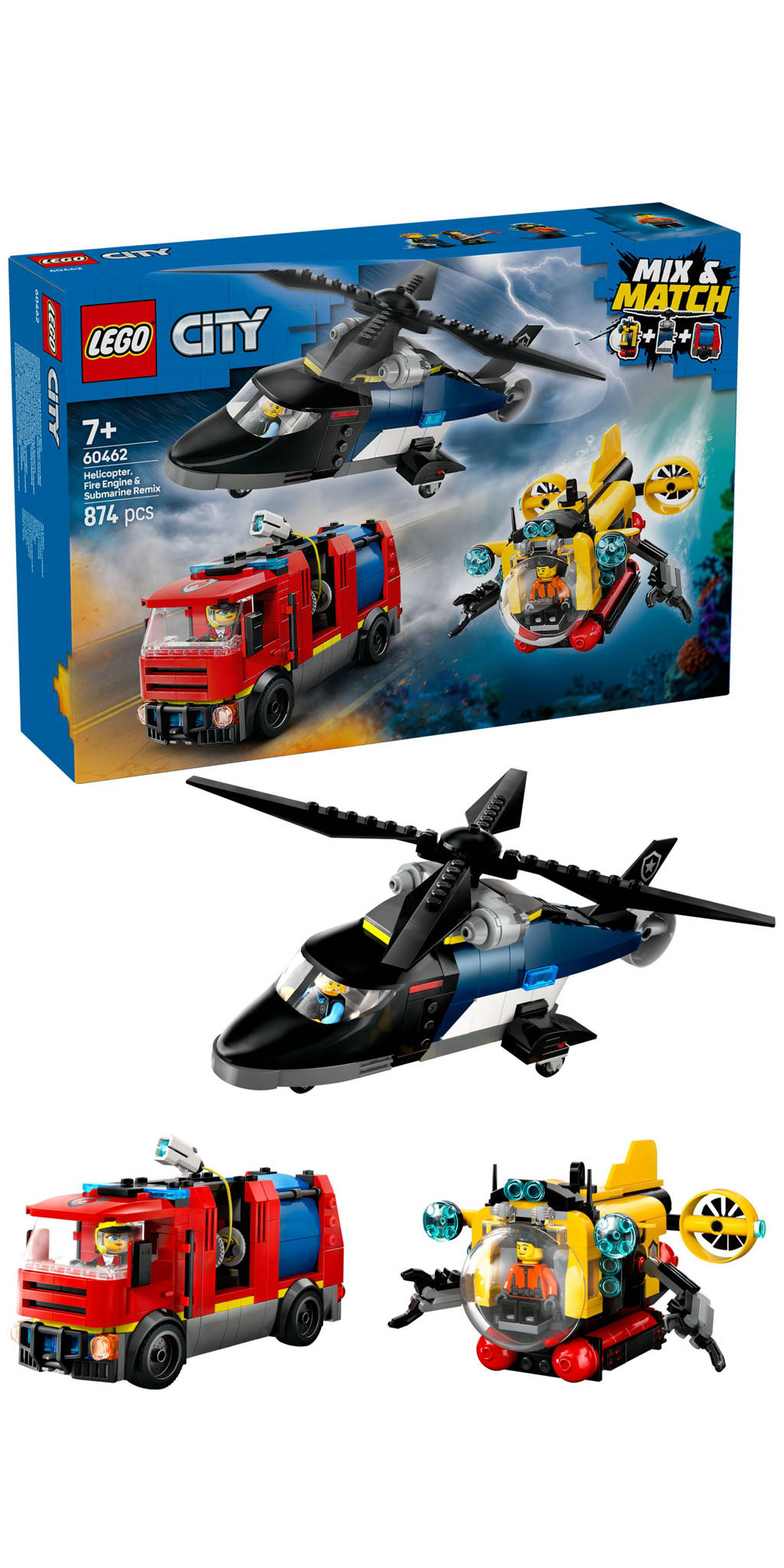 Helikopter, brandweerauto en onderzeeër remix 60462
