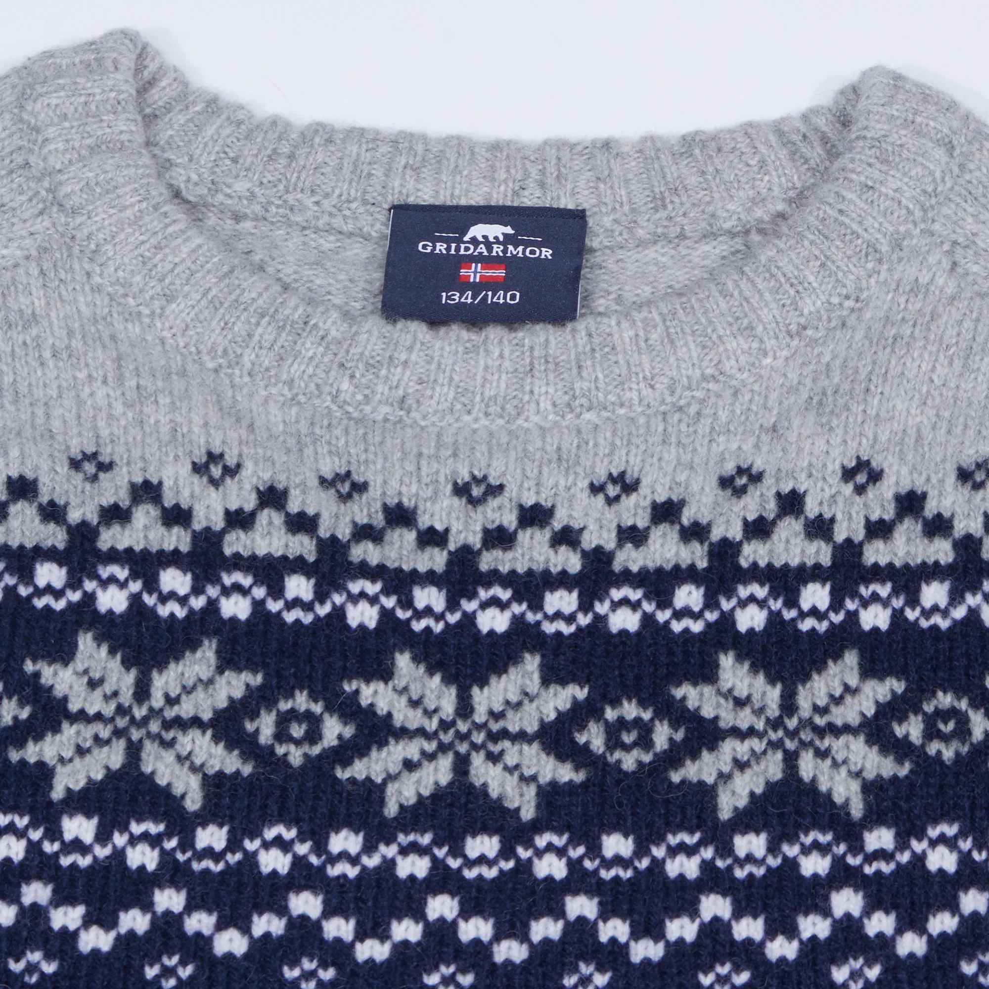 Gridarmor Kids' Snøkrystall Round Neck Ullgenser Dark Navy/Light Grey/White