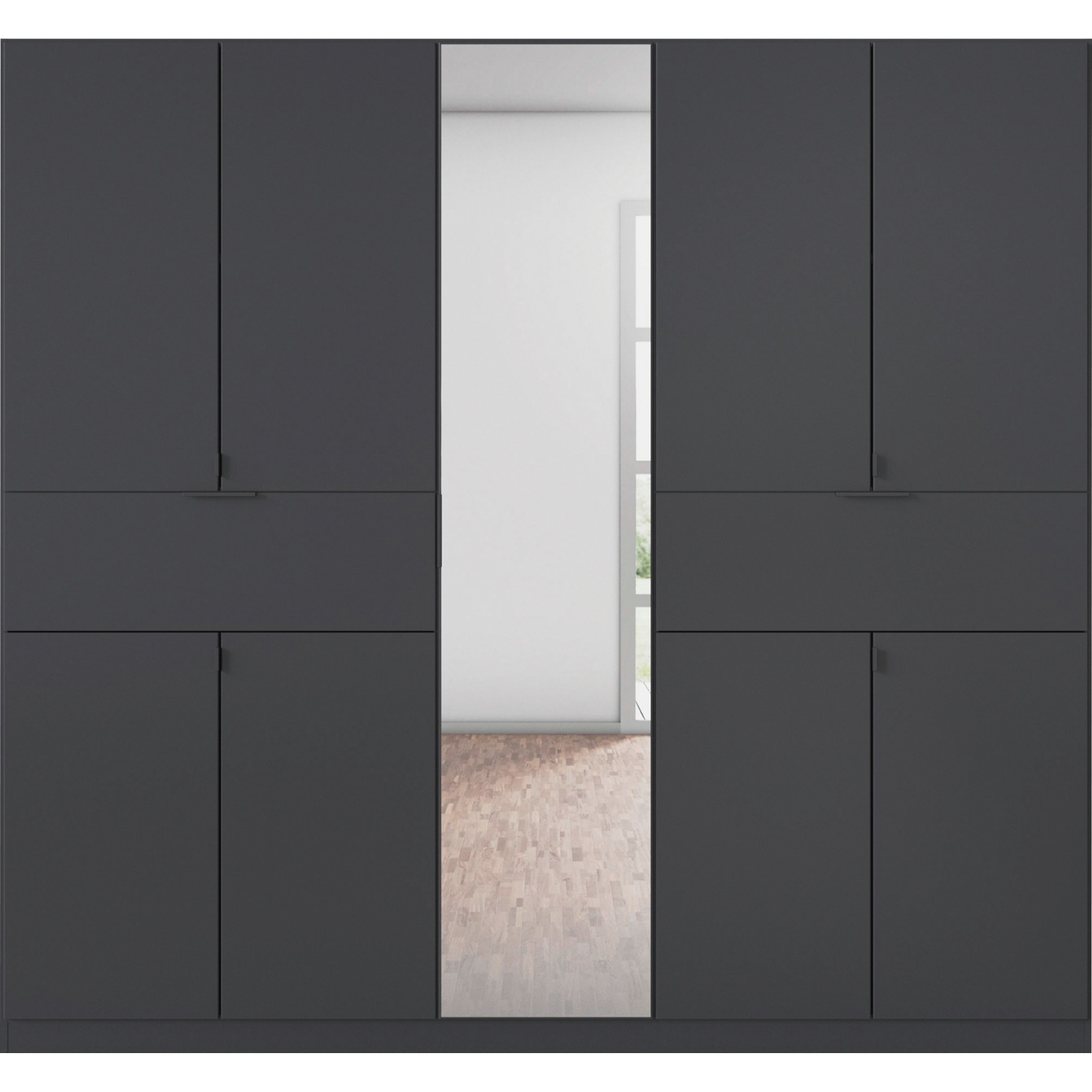 Drehtürenschrank Ticao, Dekor, 226 x 210 x 54 cm, mit Spiegel graphit