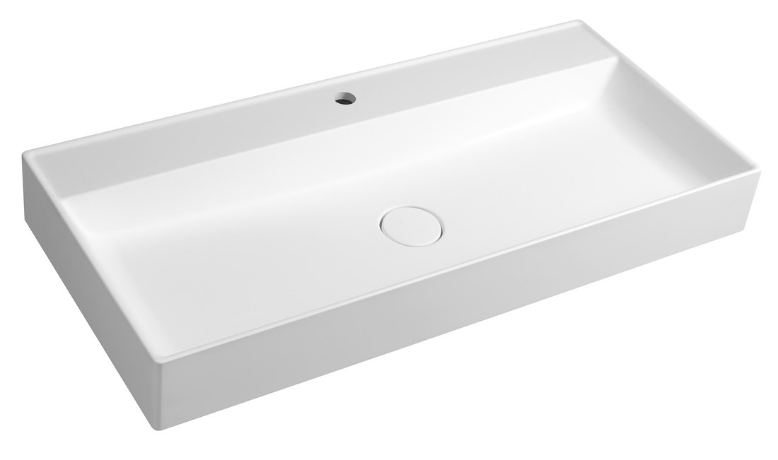 Sapho Twig wastafel gegoten marmer 100x47cm met kraangat wit glans