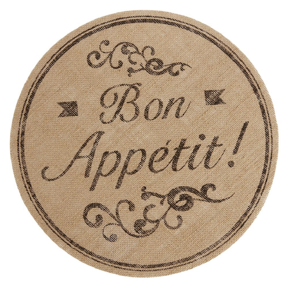 Set de table rond en jute avec inscription bon appétit