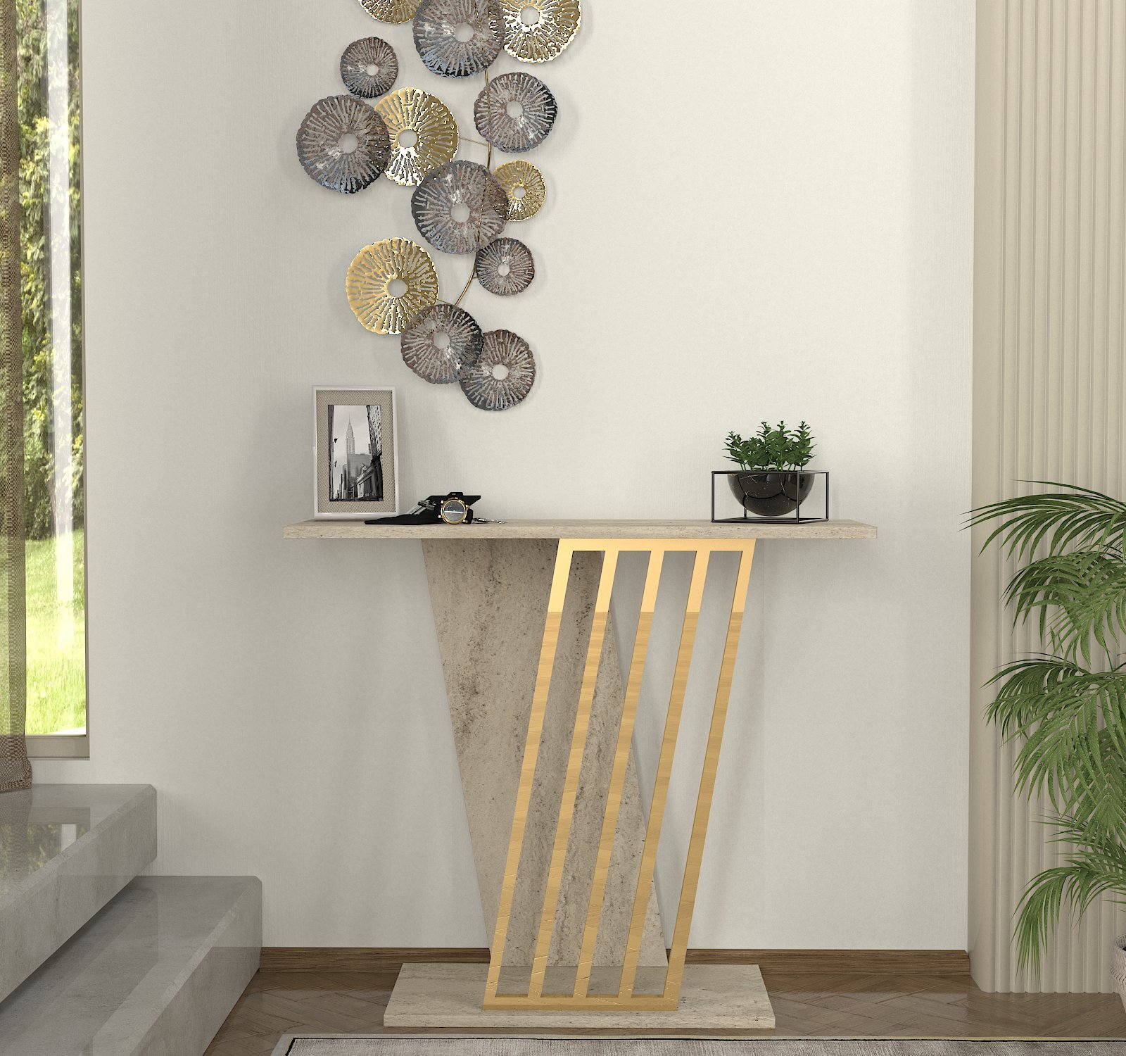Konsolentisch - beige-Granit Optik - 90 cm