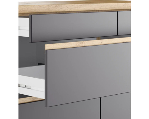 Held Furniture onderkast met lade en draaideur PISA BxDxH 180x60x86 cm grijs mat gedemonteerd scharnier omkeerbaar (links of rechts te monteren)