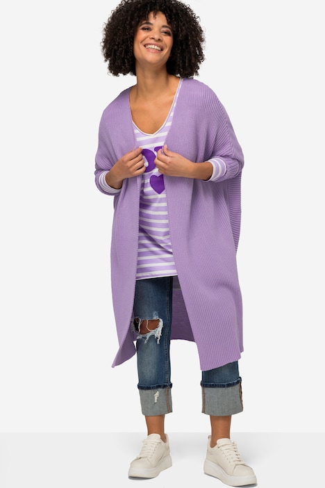 Strickjacke, oversized, offene Form, Feinstrick, V-Ausschnitt, Langarm