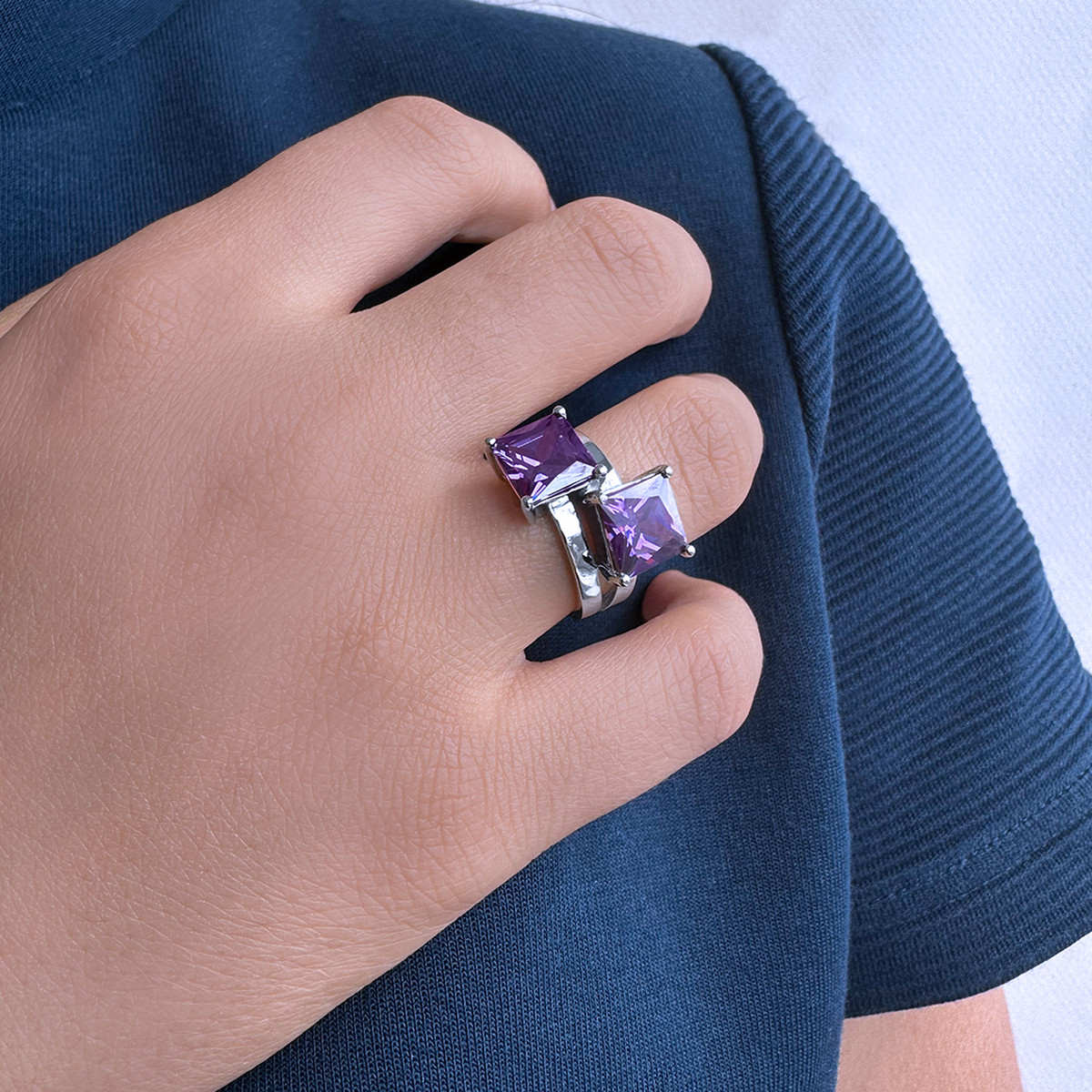 Bague argent 925 zirconias violets
