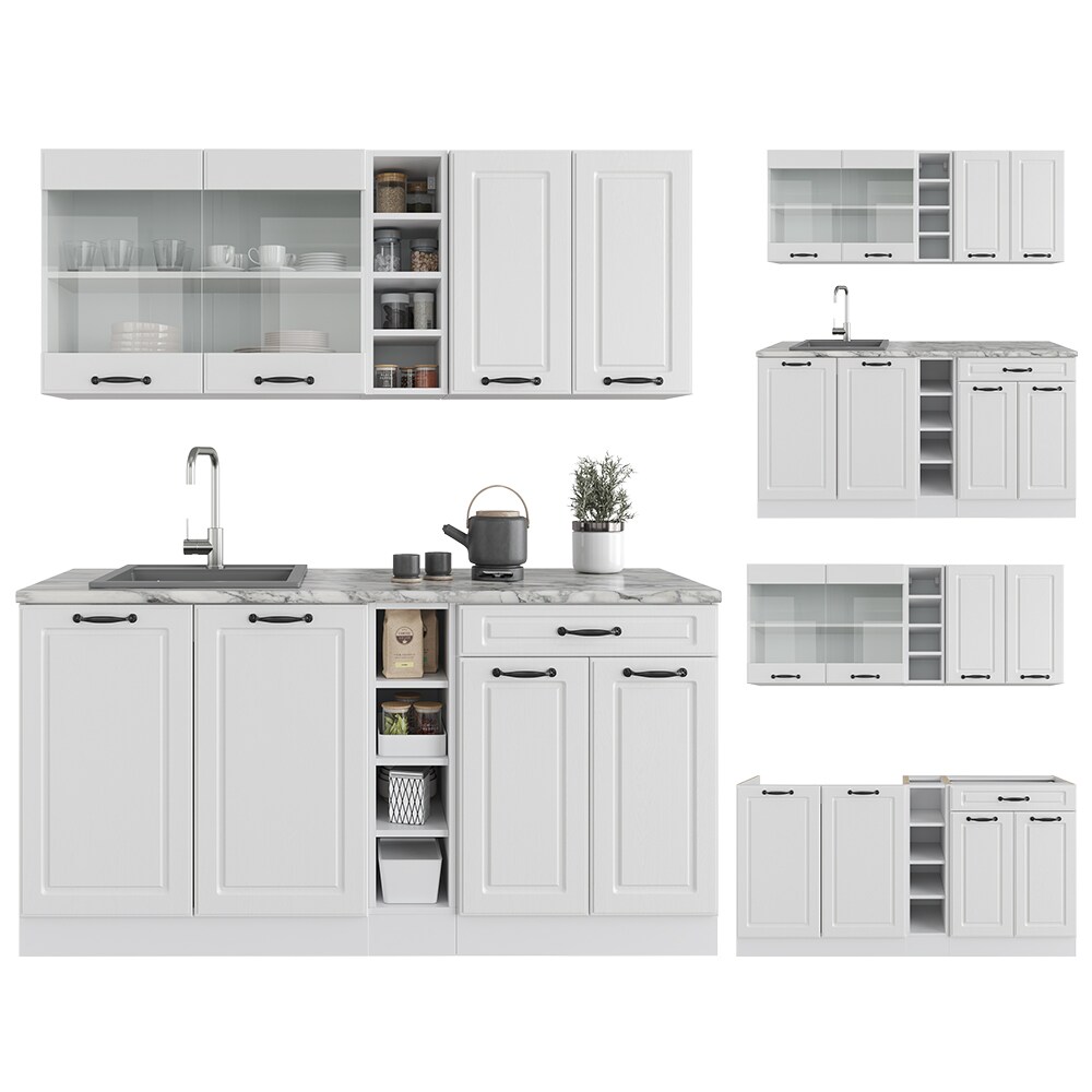 Vicco Küchenzeile Küchenblock Einbauküche R-Line Single Landhaus Weiß 160 cm