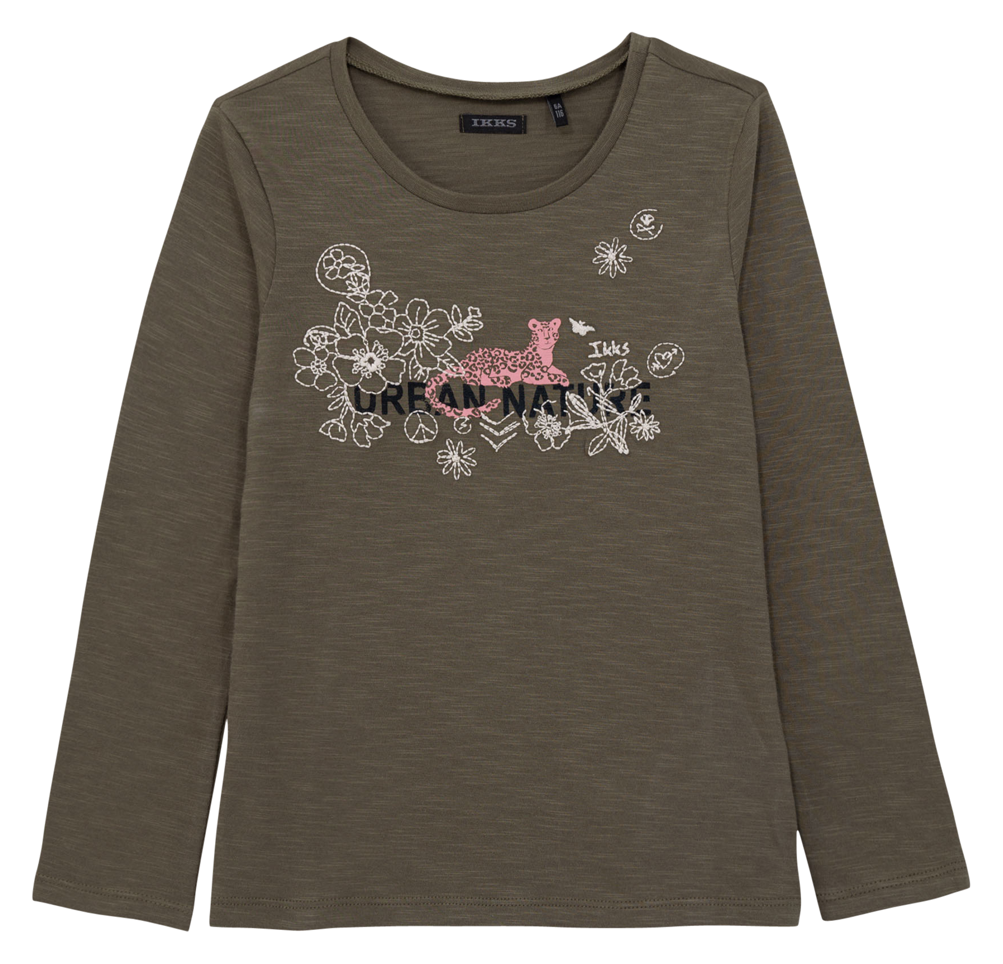 Tee-shirt manches longues brodé en coton | Kaki
