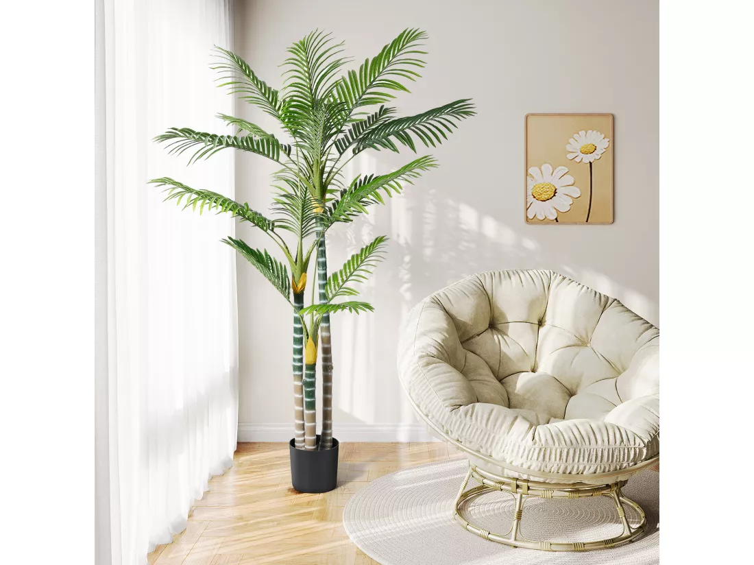 Plante Artificielle Extérieur avec pot, Arbre palmier 180cm, 3 tronc et 18 feuilles, Decoration Salon Chambre Balcon Cour Jardin Bureau