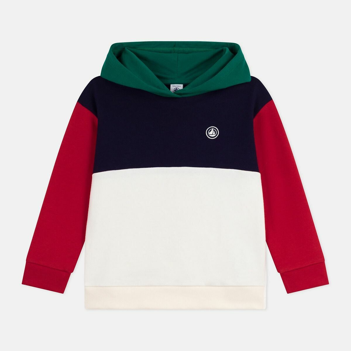 PETIT BATEAU<br>Moletom com capuz em blocos de cores em fleece