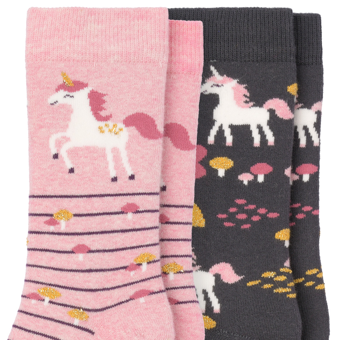 Topolino 2 Paar Mädchen Stoppersocken mit Einhörnern rosa / dunkelgrau