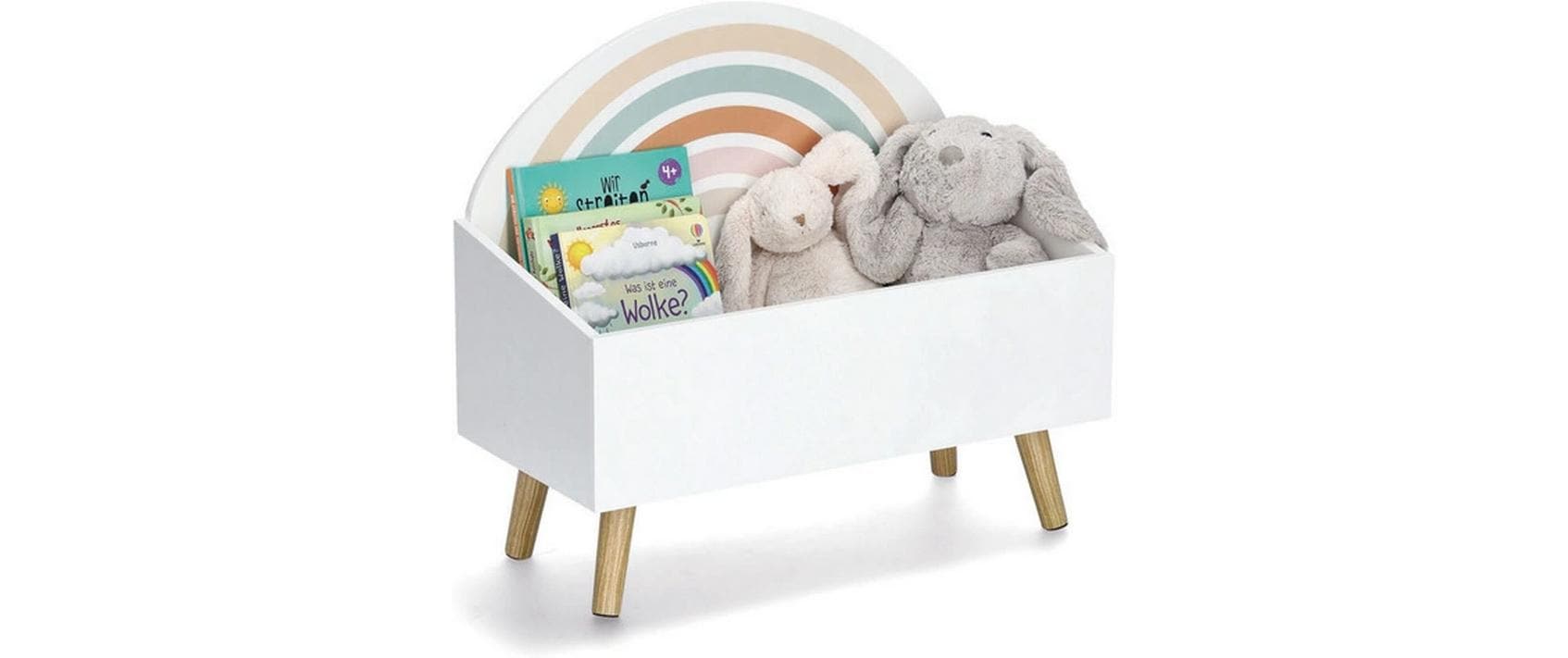 Kinder-Aufbewahrungstruhe Rainbow 58 x 28 x 52 cmSpielzeugkiste mit Rückwand im Regenbogen-Design