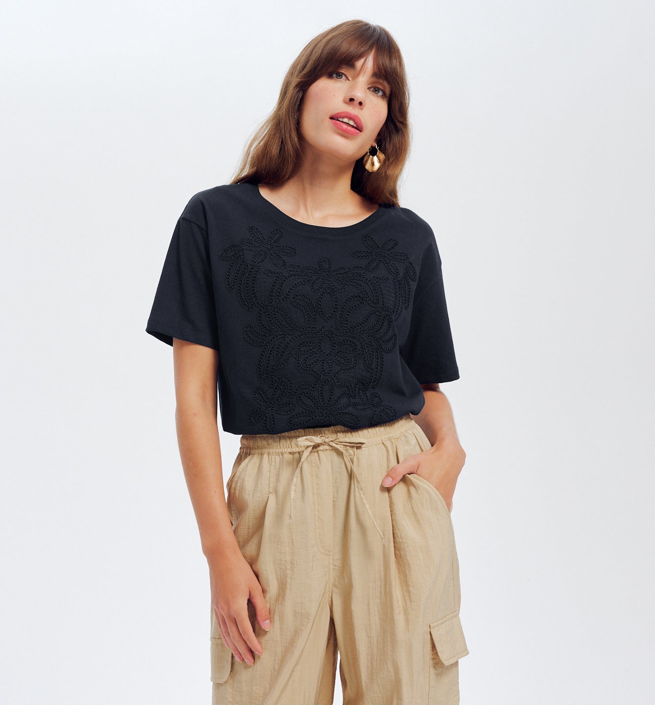 T-shirt brodé Femme - Noir
