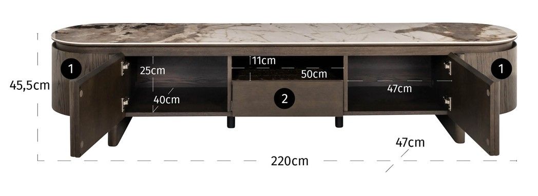 Tv-meubel 214220 Langford B220 x D44.5 x H45 cm