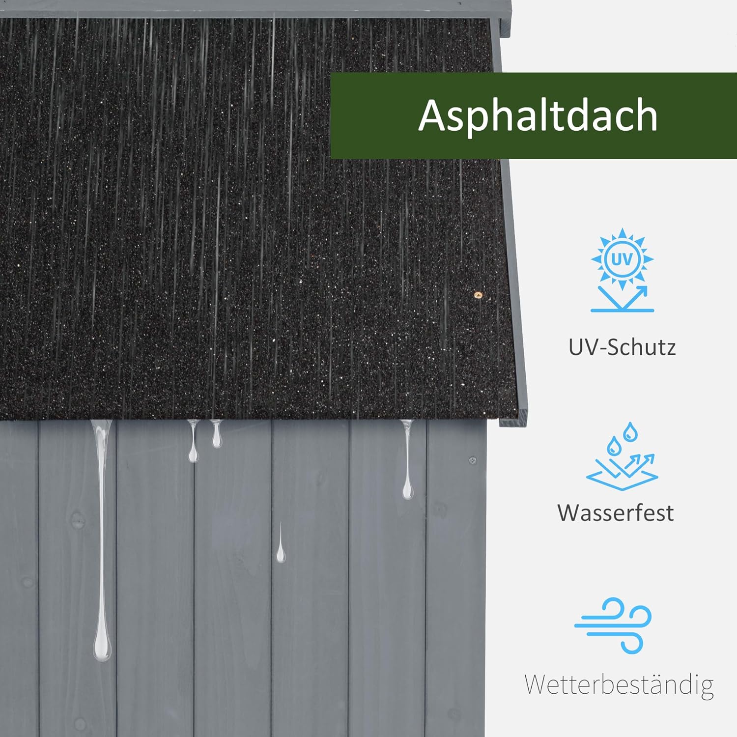 Outsunny Gartenschrank Holz Gerätehaus Gartenhaus Geräteschuppen Geräteschrank Holzhütte Giebeldach Bitumenpappe Grau 77,5 x 54,2 x 179,5 cm