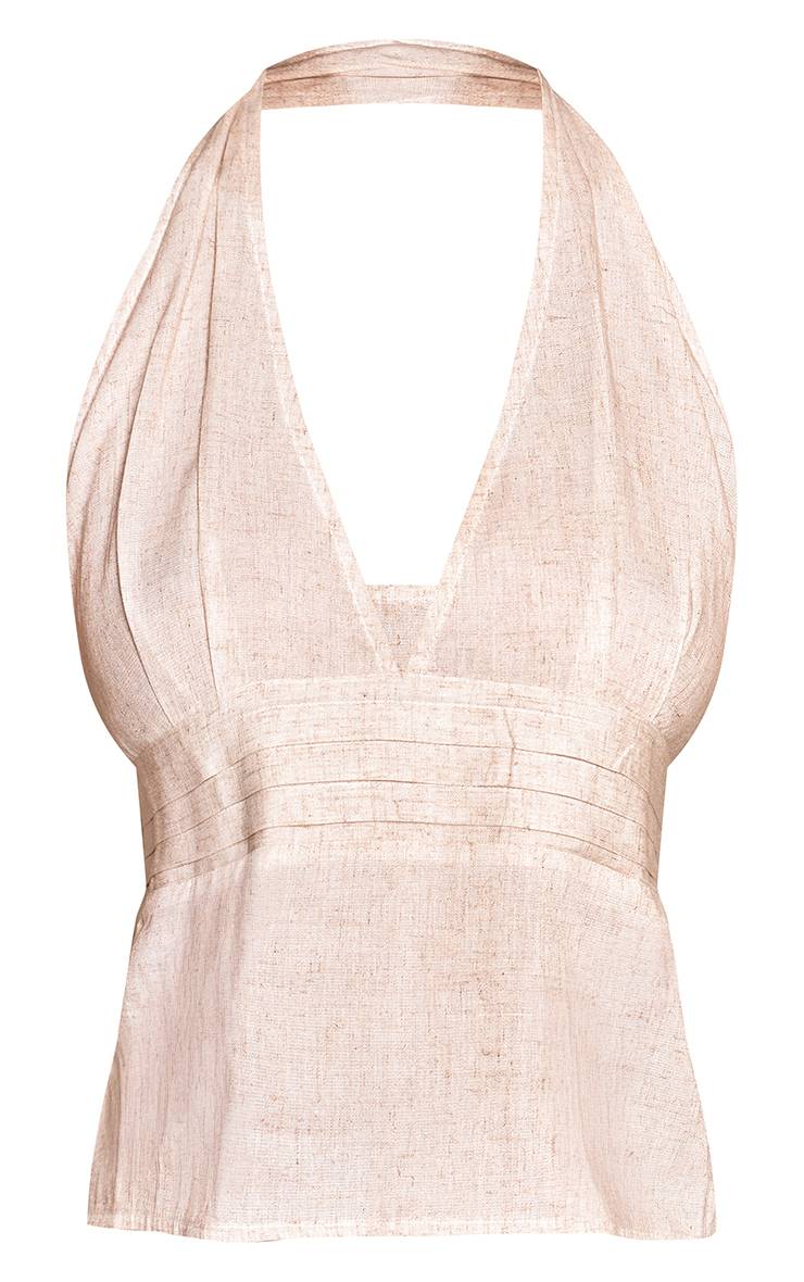 Naturel Top En Lin À Col Licou Avec Taille Cintrée