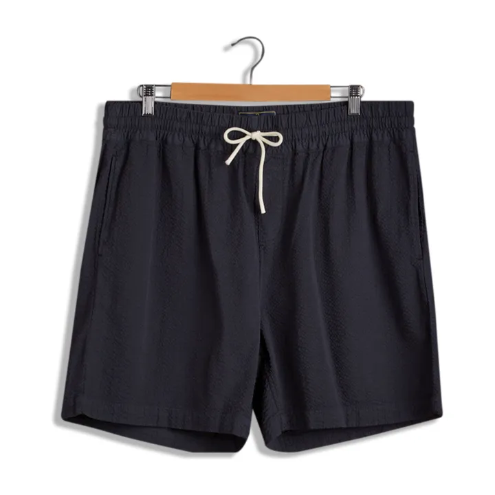 Portuguese Flannel Short Seersucker Atlantico | Bleu marine
