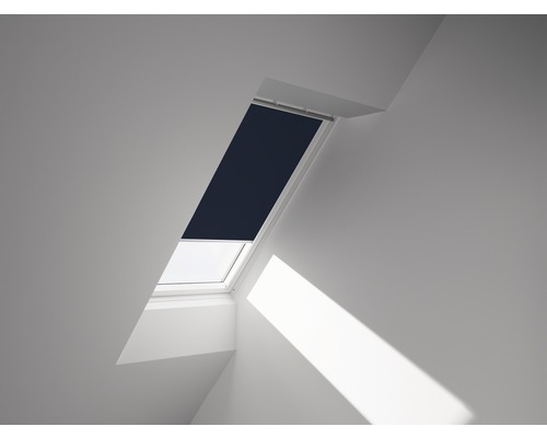 VELUX verduisterend rolgordijn, effen donkerblauw, handbediend, wit frame, DKL C02 1100SWL