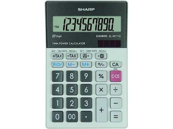 Sharp Elsi Mate EL-M711GGY - Skrivebordskalkulator - 10 sifre - solpanel, batteri - svart, hvit