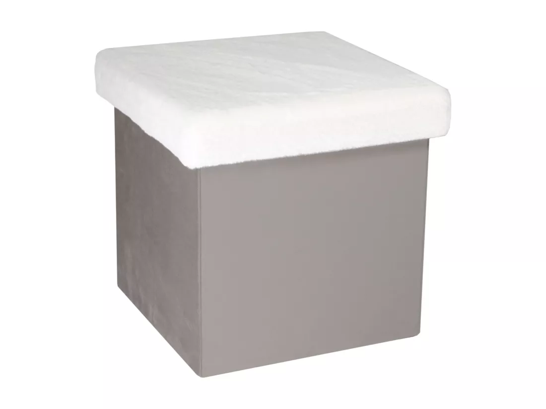 Coffre Pouf Pliable Gris Imitation Fourrure Leo