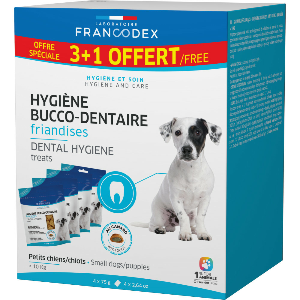 Pack friandises hygiène bucco-dentaire 4 x 75g pour chiot et petit chien mo