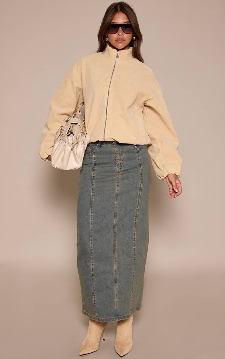 Délavage Vintage Jupe Longue En Jean Délavé Taille Mi-haute Avec Détails De Coutures