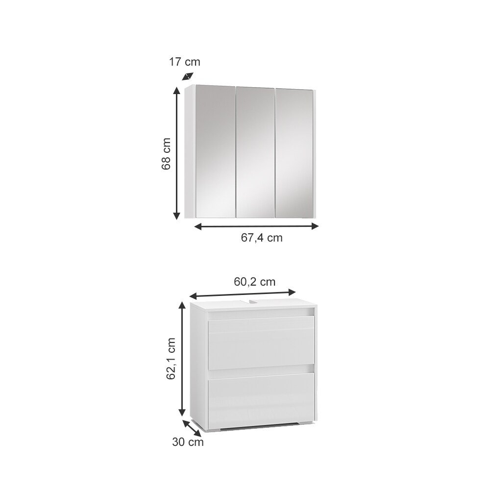 Vicco Badmöbel-Set Badezimmer-Möbel Bad-Schrank Majest Weiß Hochglanz modern Badezimmerschrank Waschbeckenunterschrank Spiegelschrank Schranktür Schrankfach Schrankschublade