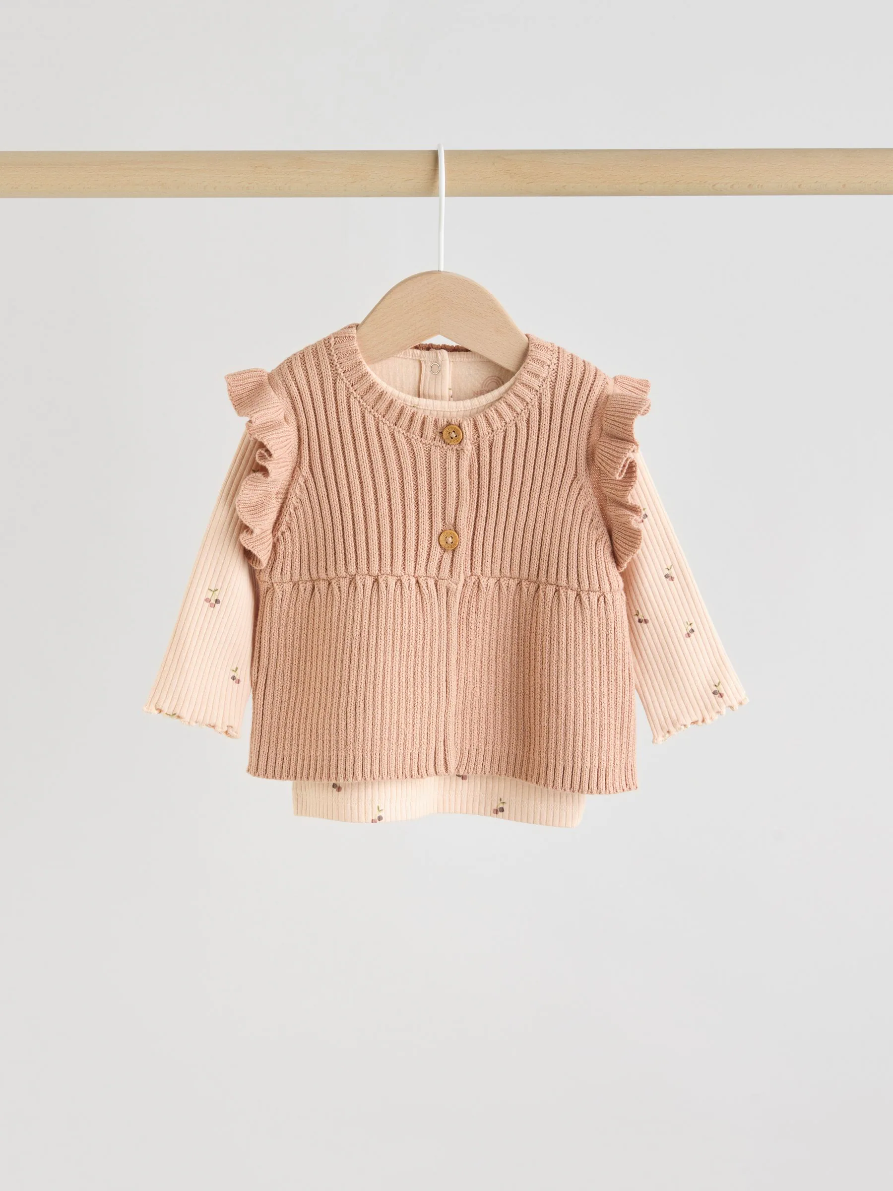 Naturel Kersenrood - Gebreide baby bodywarmer, top met lange mouwen en leggings 3 -delige set (0mnd-3jr)