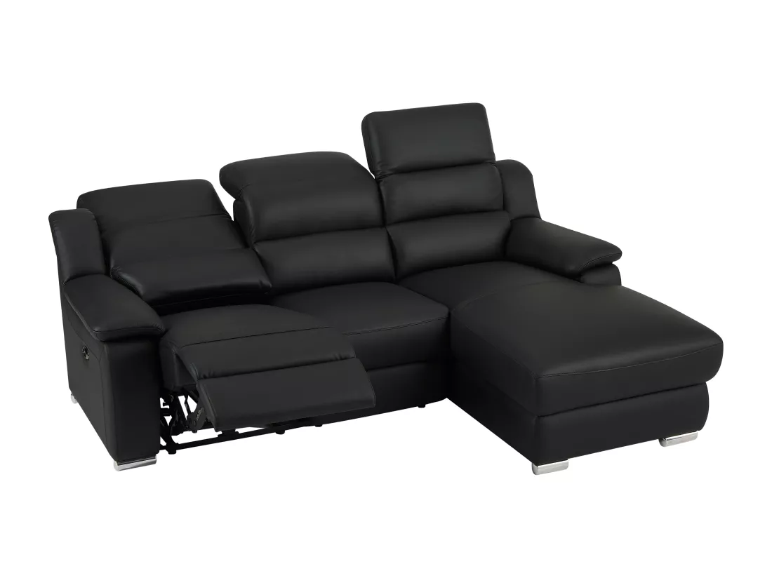 Canapé d'angle droit relax électrique en cuir noir ARENA III
