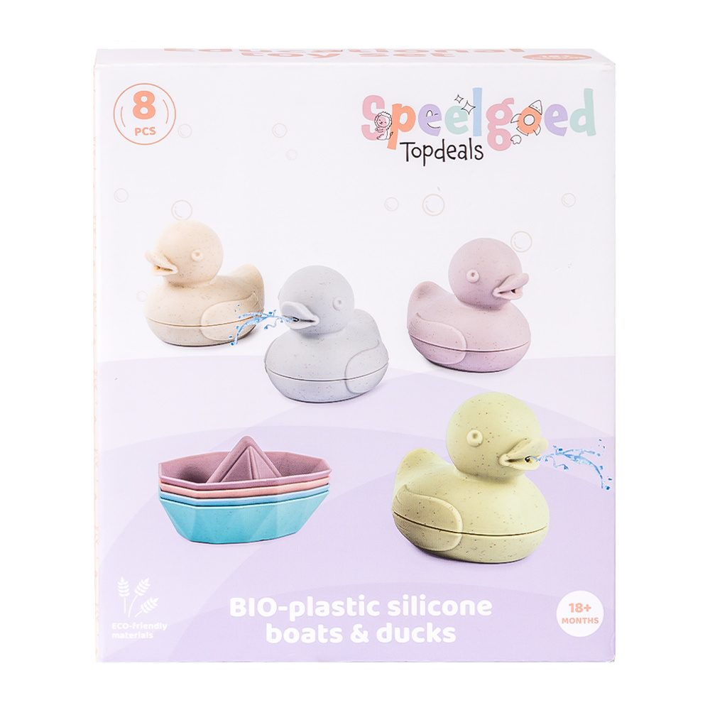 Speelgoedtopdeals BIOplastic Badeendjes met bootjes pastel 8-delig