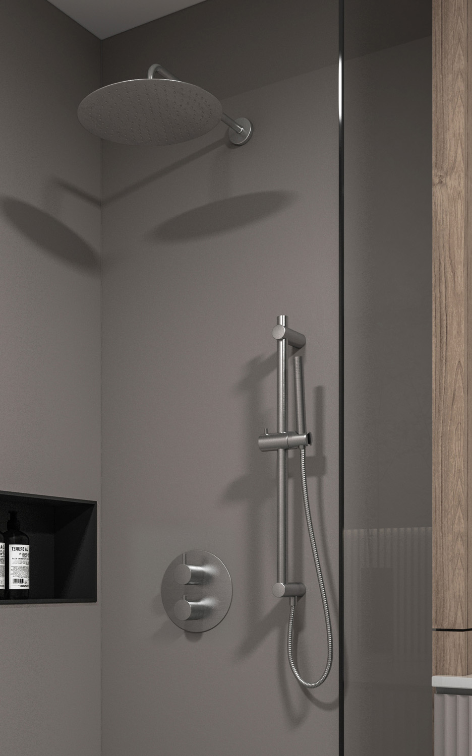 Saniclear Exclusive inbouw regendouche rond met 30cm hoofddouche, muurarm en glijstang RVS