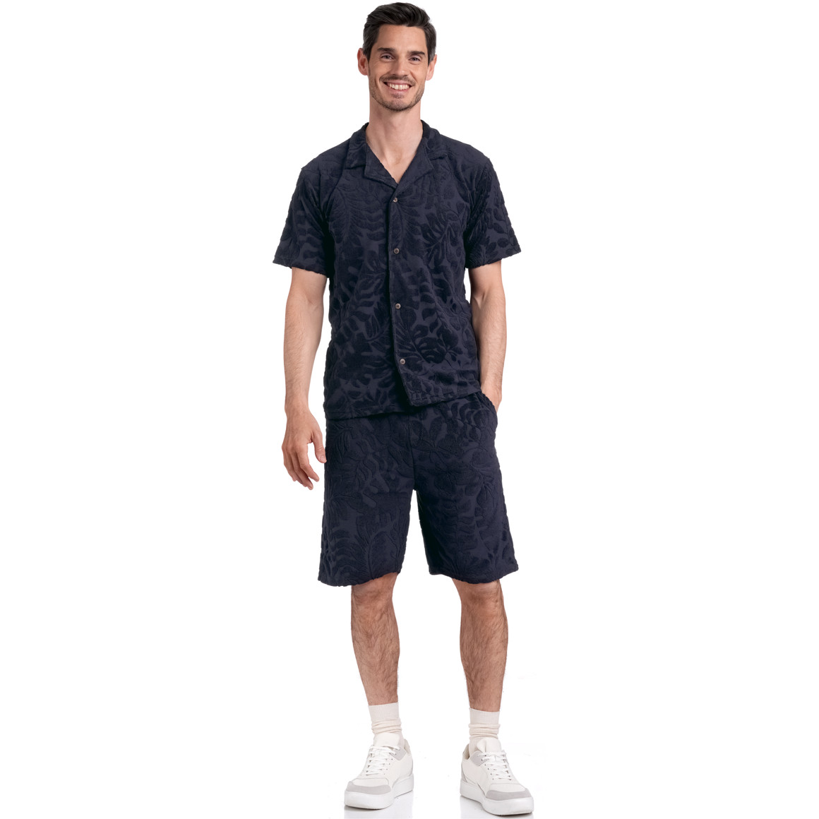 Herren Hemd mit Frottee-Muster dunkelblau