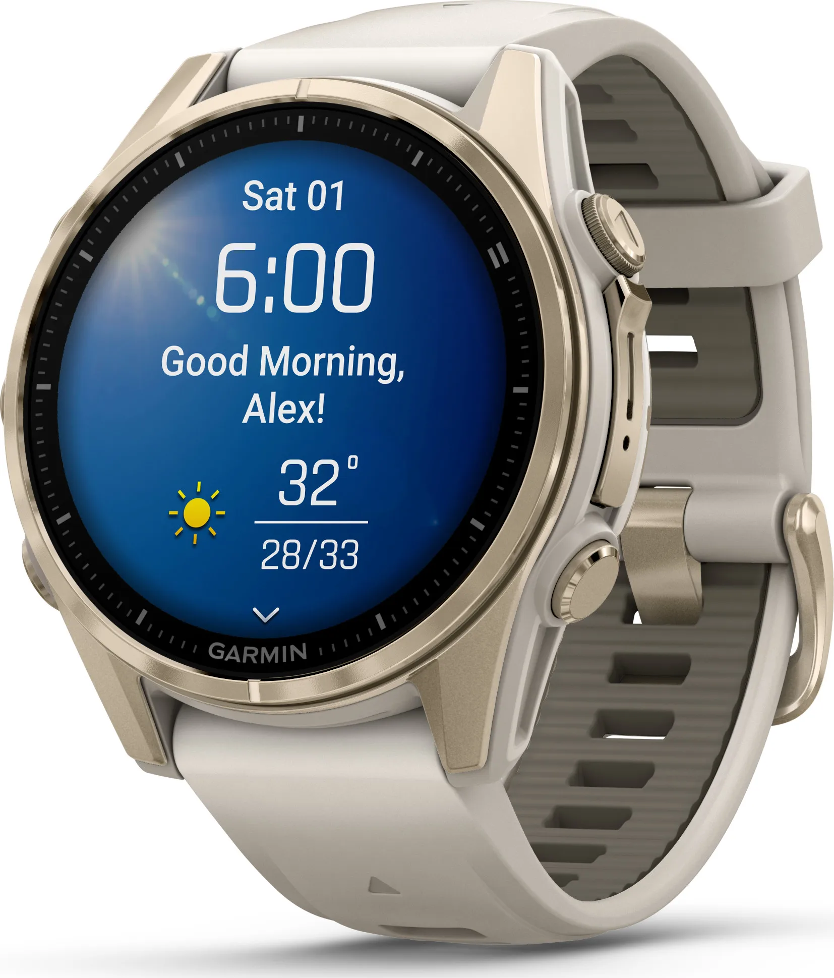 Garmin Fenix 8 Amoled 43mm, Sapphire Soft Gold - Fog Grey/Sandstone Silicone Strap